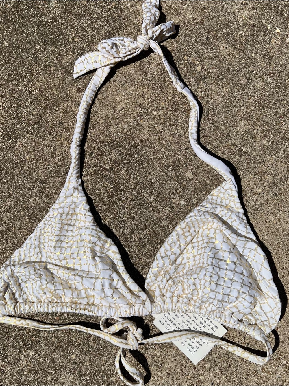 đź‘—Beach Bunny Rebel Yell White & Gold Lattice Triangle Bikini Top - Picture 2 of 8